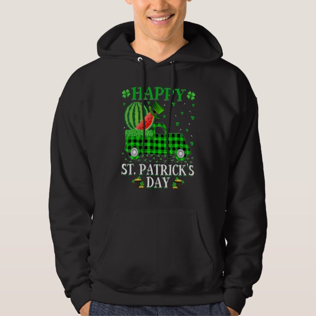 Buffalo Plaid Green Truck Watermelon Fruit St Patr Hoodie (Front)