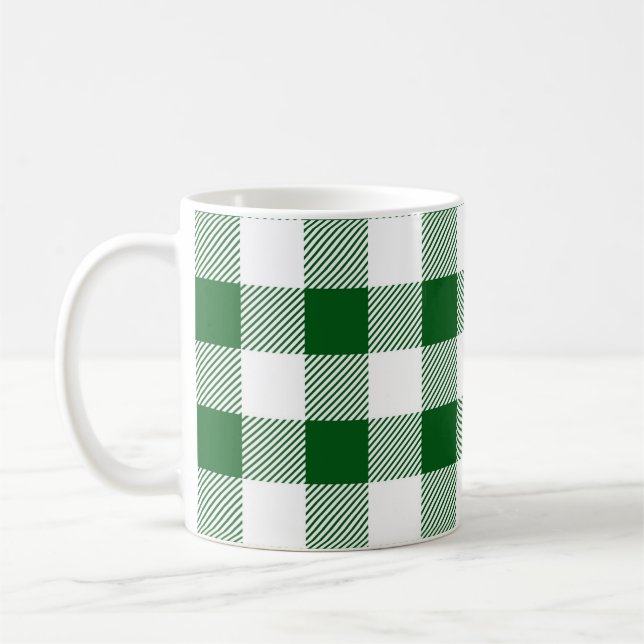Buffalo Plaid Green White Check  Coffee Mug (Left)