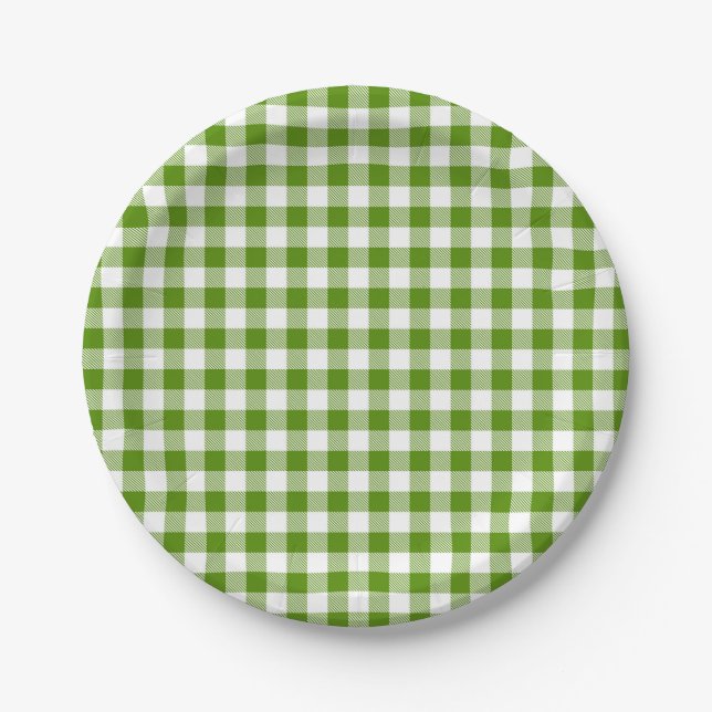 Buffalo Plaid Green White Classic Multipurpose Paper Plate (Front)
