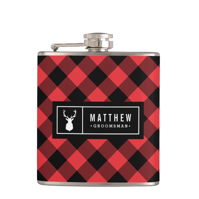 Buffalo Plaid Groomsman Hip Flask (Front)