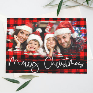 Buffalo Plaid Grunge Personalised Photo Christmas Holiday Card