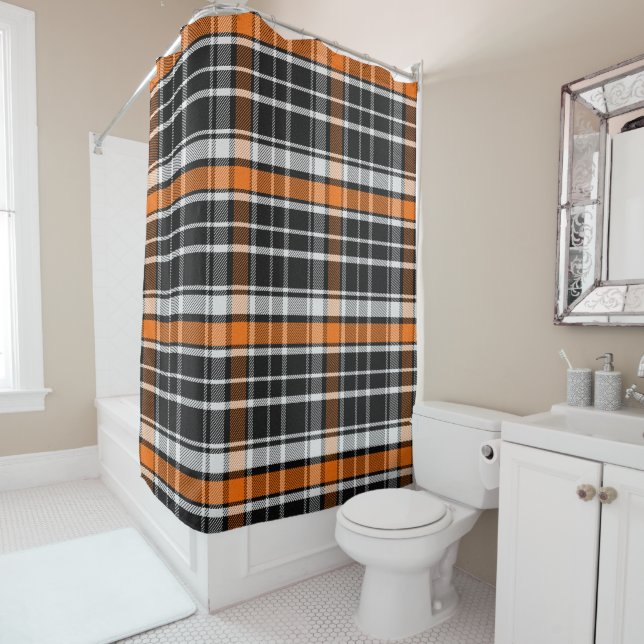 Buffalo Plaid Halloween Pattern Shower Curtain (In Situ)
