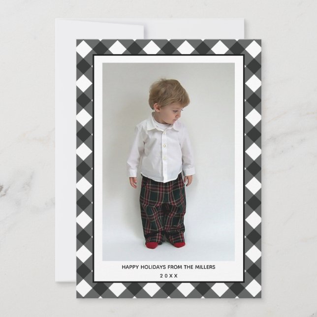 Buffalo Plaid Happy Holidays Card for Christmas (Front)