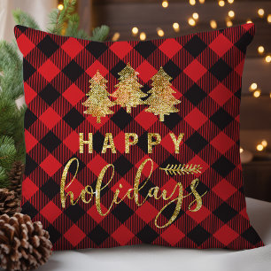 Buffalo Plaid Happy Holidays Cushion