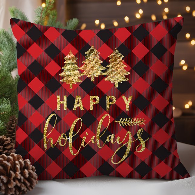 Buffalo Plaid Happy Holidays Cushion (Creator Uploaded)