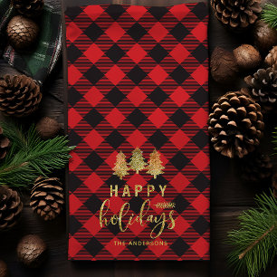 Buffalo Plaid Happy Holidays Personalised  Tea Towel