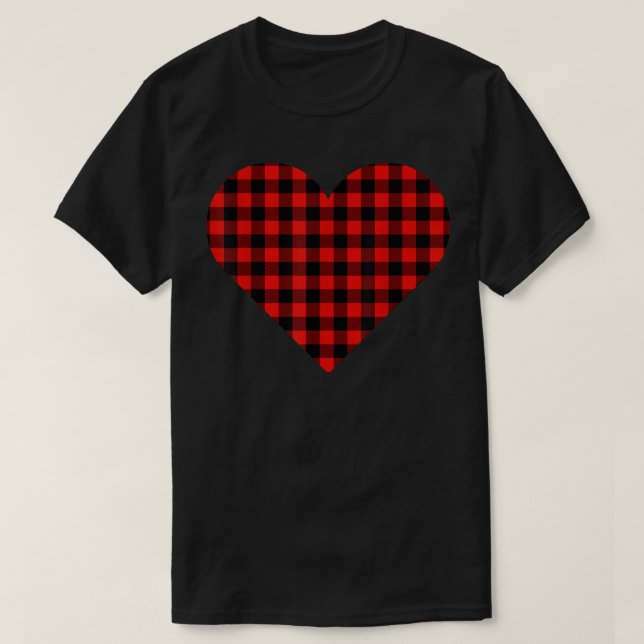 Buffalo Plaid Heart Cute Matching for Couples Vale T-Shirt (Design Front)
