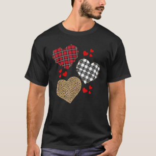Buffalo Plaid Hearts Valentines Day Leopard Cheeta T-Shirt