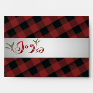 Buffalo plaid  holly berry JOY Envelope