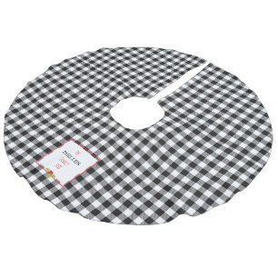Buffalo Plaid Holly Christmas Family NAME Classic Faux Linen Tree Skirt