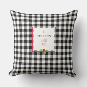 Buffalo Plaid Holly Christmas Family Name Festive  Cushion