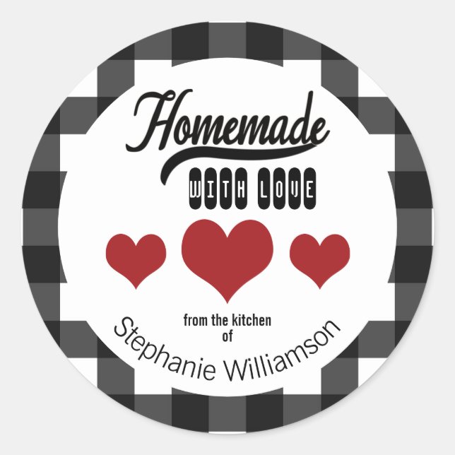 Buffalo Plaid Homemade with Love Gift from Kitchen Classic Round Sticker (Front)