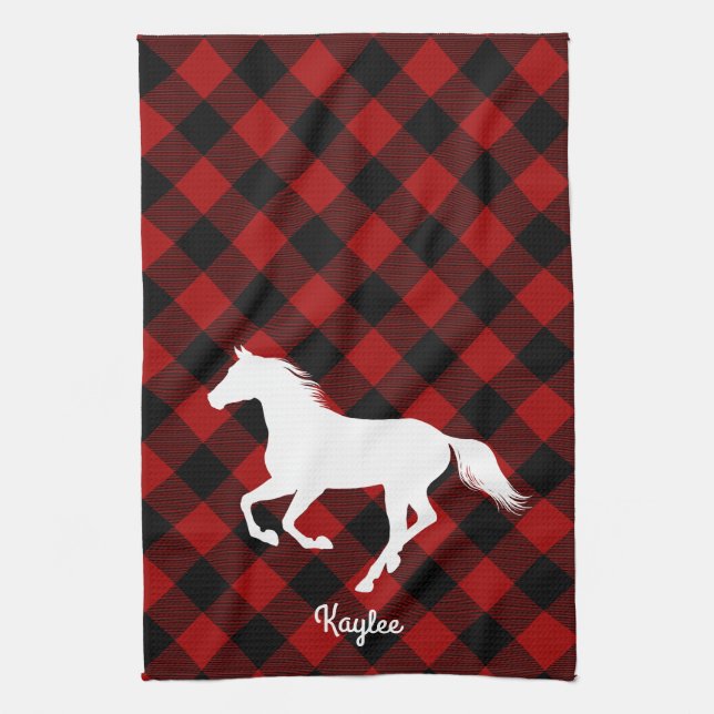 Buffalo Plaid Horse Lover Tea Towel (Vertical)