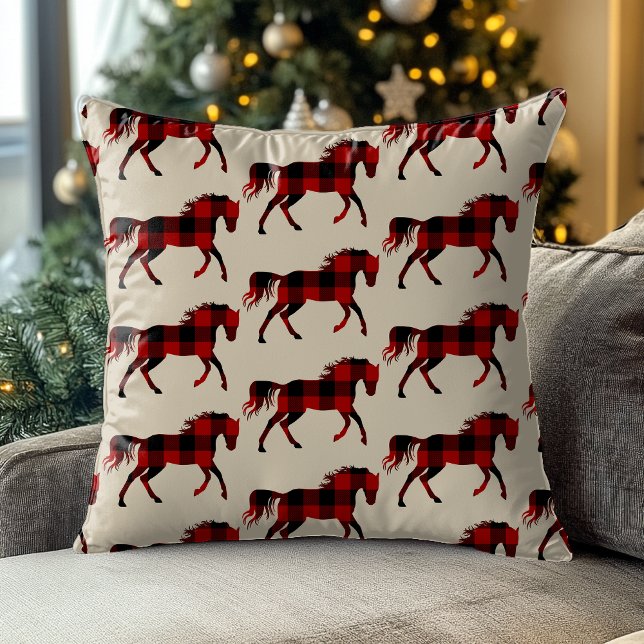 Buffalo Plaid Horse Southwest Western Gingham Cushion (Creator Uploaded)