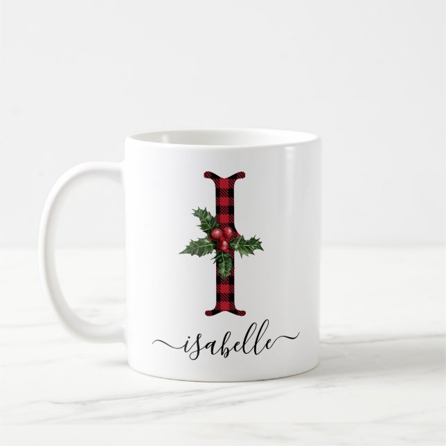 Buffalo Plaid I Monogram Christmas Coffee Mug (Left)