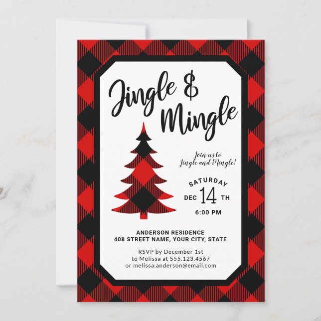 Buffalo Plaid Jingle and Mingle Holiday Party Invitation (Front)