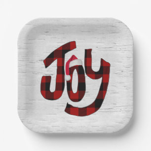 Buffalo Plaid Joy On White Birch  Paper Plate