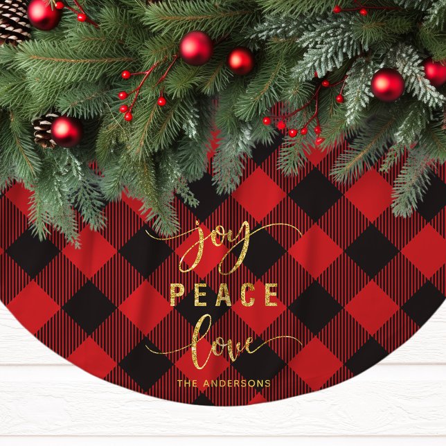 Buffalo Plaid Joy Peace Love Christmas Brushed Polyester Tree Skirt (Creator Uploaded)