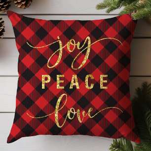 Buffalo Plaid Joy Peace Love Cushion