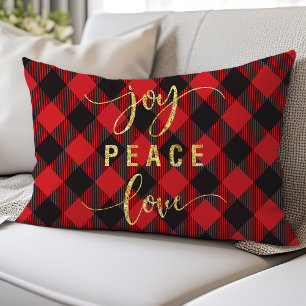 Buffalo Plaid Joy Peace Love Lumbar Cushion