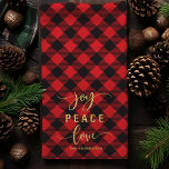 Buffalo Plaid Joy Peace Love Monogram Christmas Tea Towel<br><div class="desc">Buffalo Plaid Joy Peace Love Monogram Christmas decor hand towel</div>