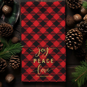 Buffalo Plaid Joy Peace Love Monogram Christmas Tea Towel
