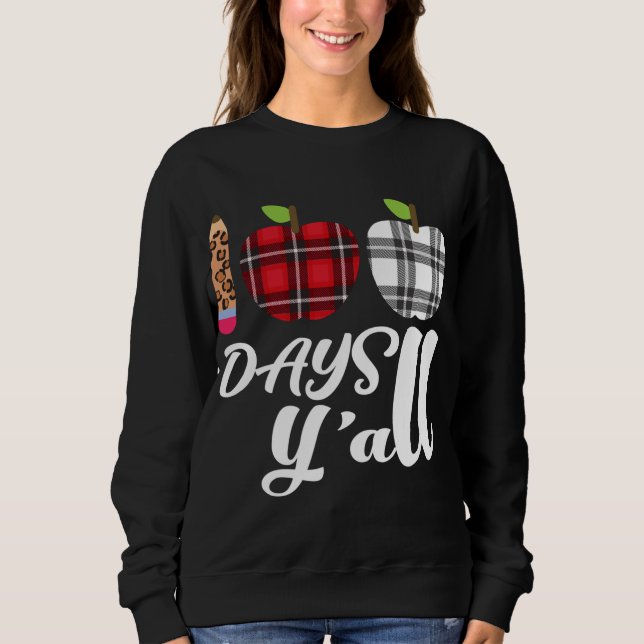 Buffalo Plaid Leopard 100 Days Y'all Cute100th Day Sweatshirt (Front)