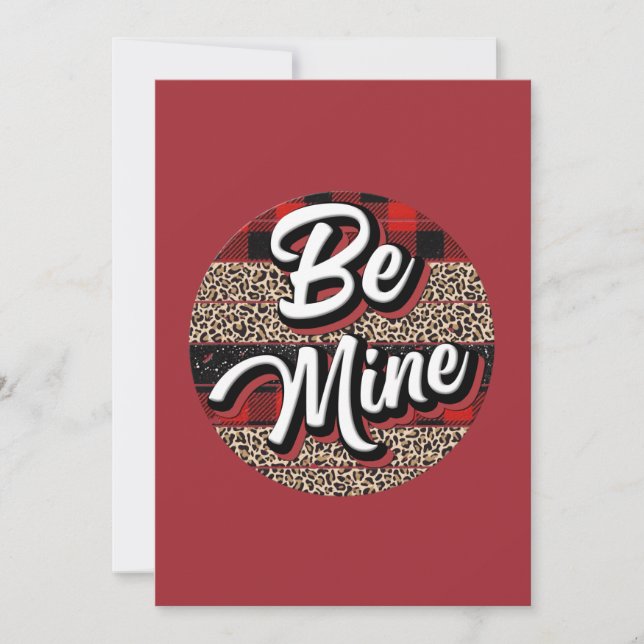 Buffalo Plaid Leopard Print Be Mine Valetine's Day Holiday Card (Front)
