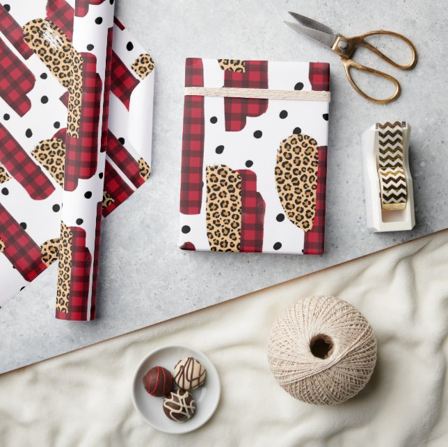  Buffalo Plaid & Leopard Print Christmas Wrapping  Paper (Crafts)