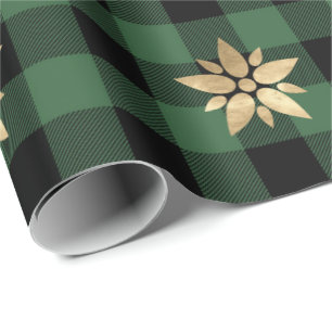 Buffalo Plaid Lomberjack Christmas Stars Green Wrapping Paper
