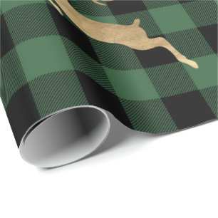Buffalo Plaid Lomberjack Gold Reindeer Green Farm Wrapping Paper
