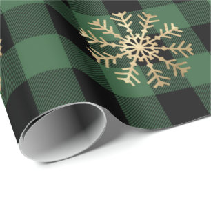 Buffalo Plaid Lomberjack Gold Snowflake Green Cali Wrapping Paper
