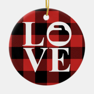 Buffalo Plaid Love Curling Christmas Ornament