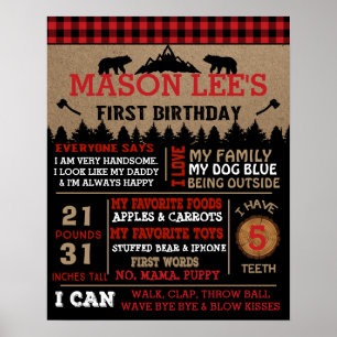 Buffalo Plaid Lumberjack First Birthday Poster