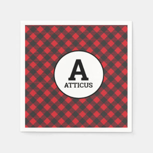 Buffalo Plaid Lumberjack Simple Monogram Name Napkin
