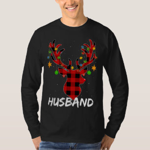 Buffalo Plaid Matching Reindeer Husband Christmas T-Shirt