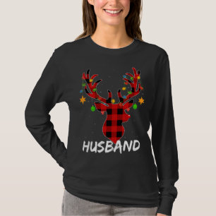 Buffalo Plaid Matching Reindeer Husband Christmas T-Shirt
