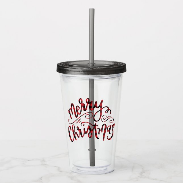 Buffalo Plaid Merry Christmas Acrylic Tumbler (Front)