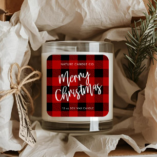 Buffalo Plaid Merry Christmas Candle Label