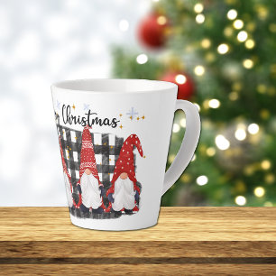 Buffalo Plaid Merry Christmas Gnomes Latte Mug