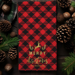 Buffalo Plaid Merry Christmas Monogram Christmas Tea Towel