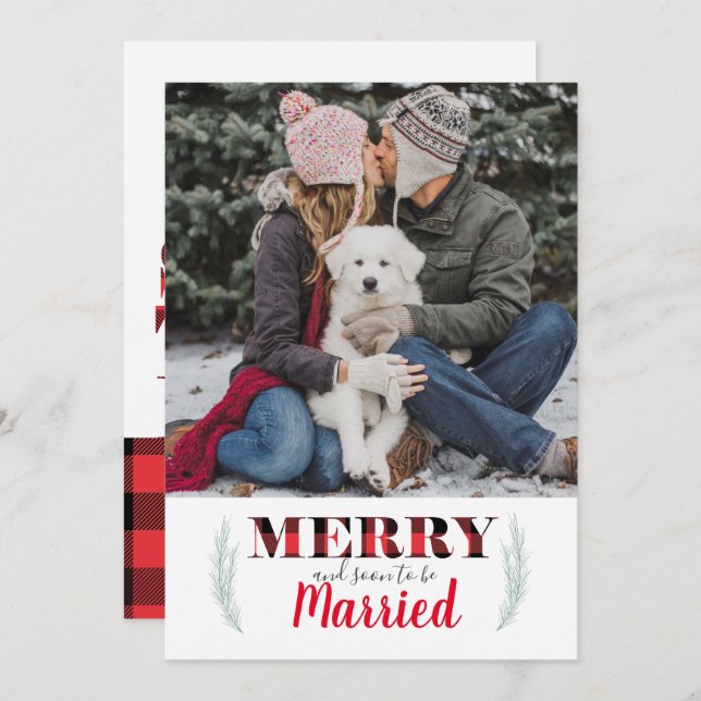 Buffalo Plaid Merry Christmas Photo Save the Date Invitation (Front/Back)