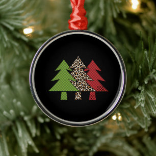 Buffalo Plaid Merry Christmas Tree Family Matching Metal Ornament