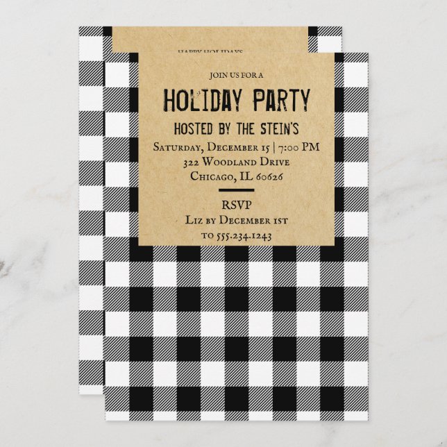 Buffalo Plaid Minimalist Holiday Party Invitation (Front/Back)
