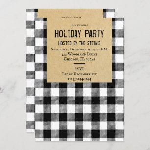 Buffalo Plaid Minimalist Holiday Party Invitation