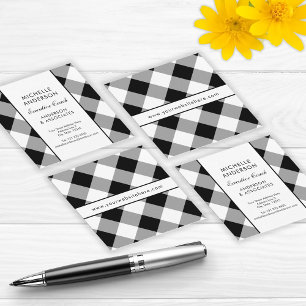 Buffalo Plaid Modern Corporate Black and White Square Business Card
