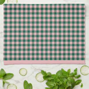 Buffalo Plaid Modern Holiday Green & Pink Tea Towel