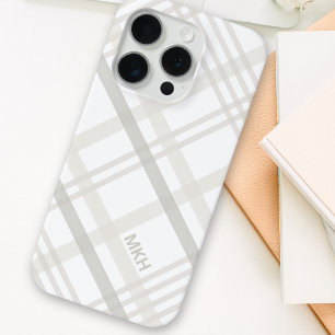 Buffalo Plaid Modern Minimalist Monogram Initial iPhone 15 Pro Case