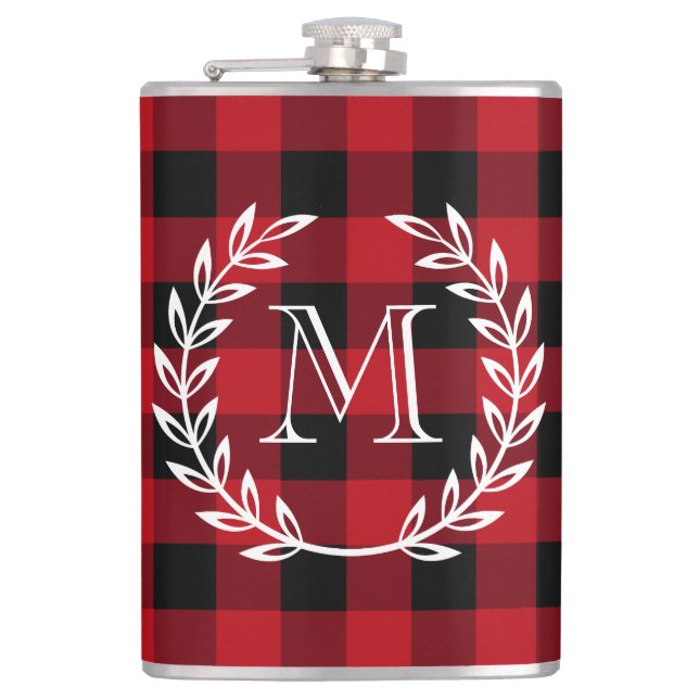 Buffalo Plaid Monogram Hip Flask (Front)