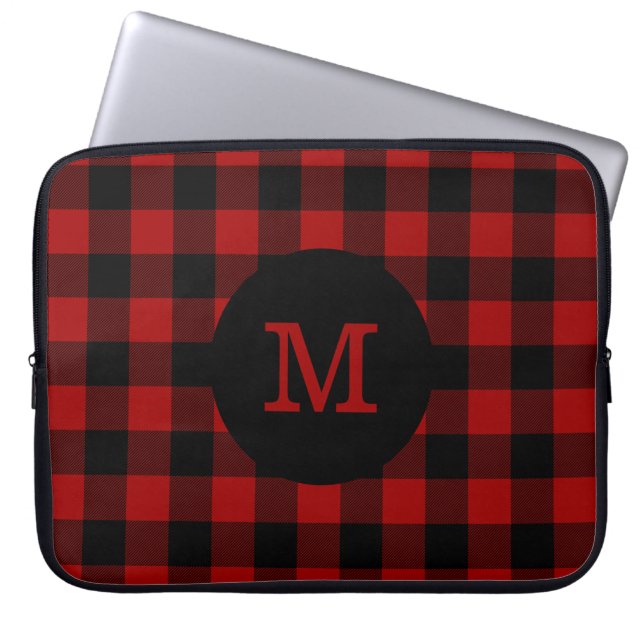 Buffalo Plaid Monogram Laptop Sleeve (Front)